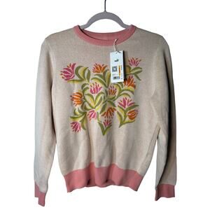 PUMA x Dani Dazey Floral Knit Crewneck Sweater Warm Blanc Women's Small NWT